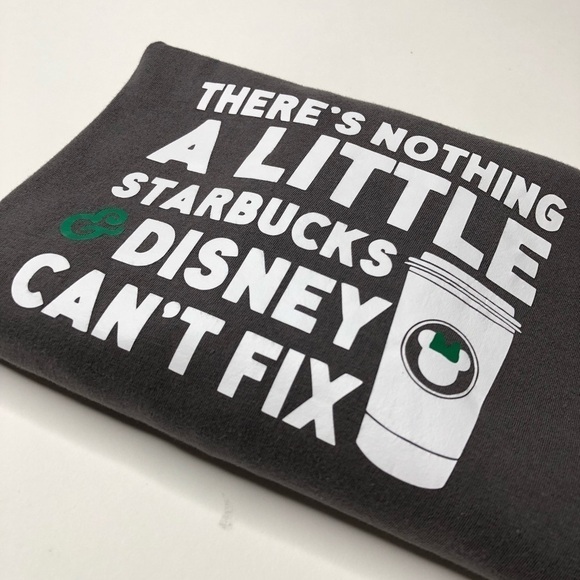 DISNEY & Starbucks Coffee & Minnie Mouse Grey White Graphic Anvil T-Shirt Top - Picture 1 of 11